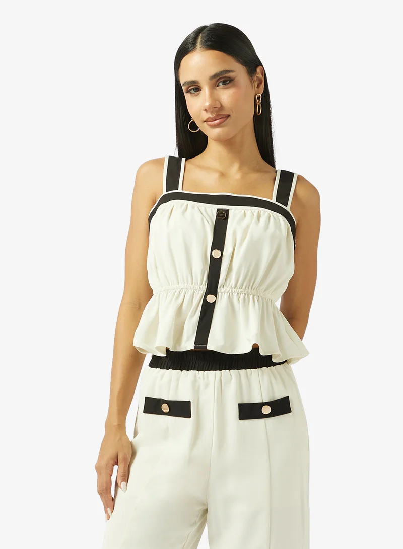 Ginger  Monochrome Button Up Vest & Straight Fit Pant Coord Set for Women | Best Price UAE